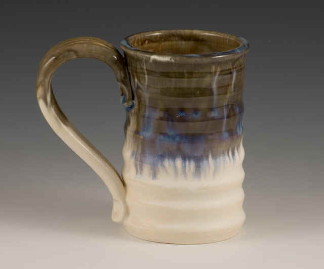 Handmade ripple mug in gauley green.